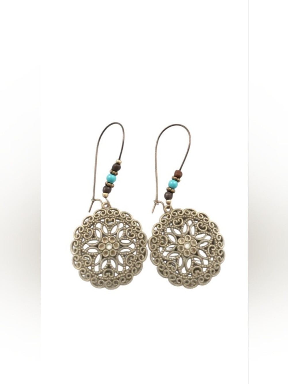 Silver-Tone Filigree Circle Drop Earrings with Turquoise Accent